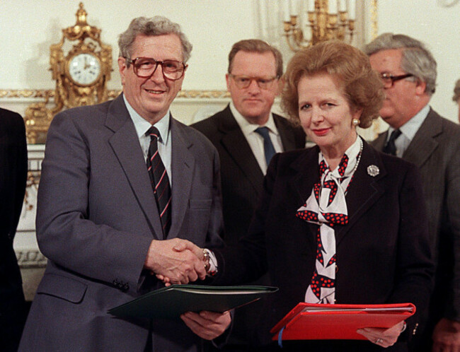 file-the-republic-of-irelands-taoiseach-prime-minister-dr-garret-fitzgerald-left-shakes-the-hand-of-britains-prime-minister-margaret-thatcher-after-signing-the-anglo-irish-agreement-at-hillsbo