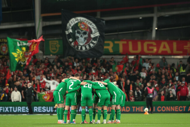file-photo-dated-13-11-2025-of-ireland-players-huddle-ahead-of-the-2026-fifa-world-cup-european-qualifying-the-republic-of-ireland-insist-they-will-fulfil-their-nations-league-fixtures-against-israel