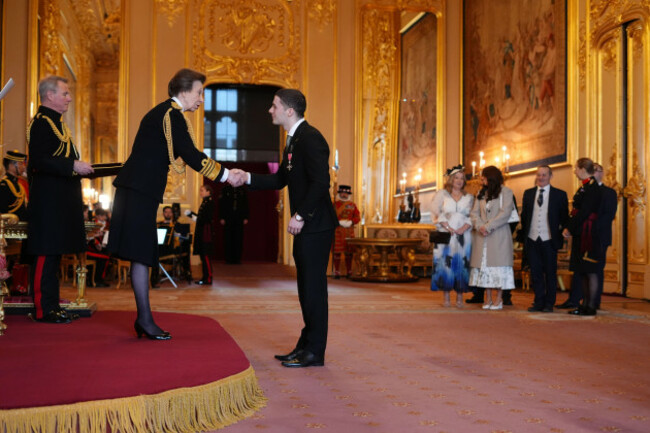 mr-rhys-mcclenaghan-is-made-a-member-of-the-order-of-the-british-empire-by-the-princess-royal-at-windsor-castle-the-honour-recognises-services-to-gymnastics-picture-date-wednesday-february-18-2