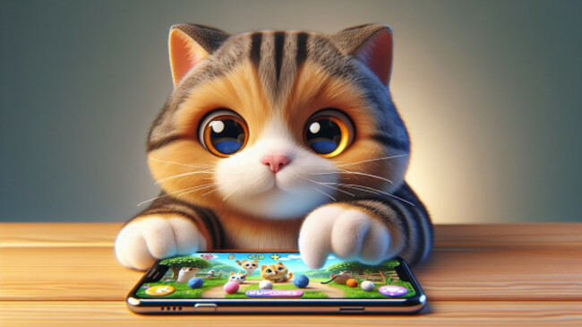 cutecatplayinggamesonphoneanimationstyle