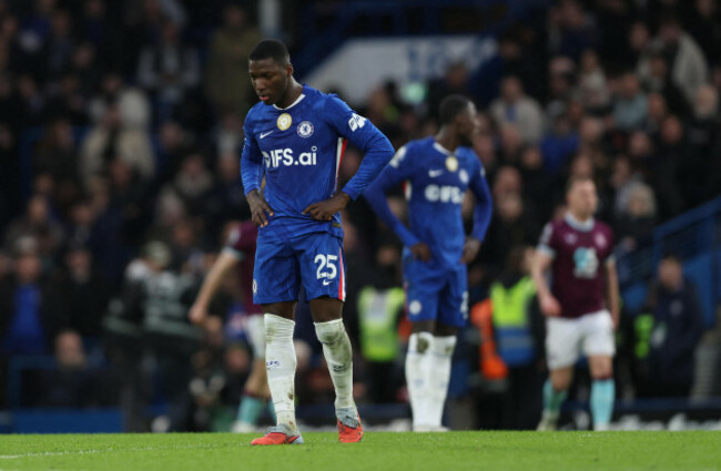 london-england-february-21-moises-caicedo-of-chelsea-looks-disappointed-dejected-after-burnley-score-a-goal-to-make-the-score-1-1-during-the-match-between-chelsea-fc-and-burnley-fc-in-the-premier