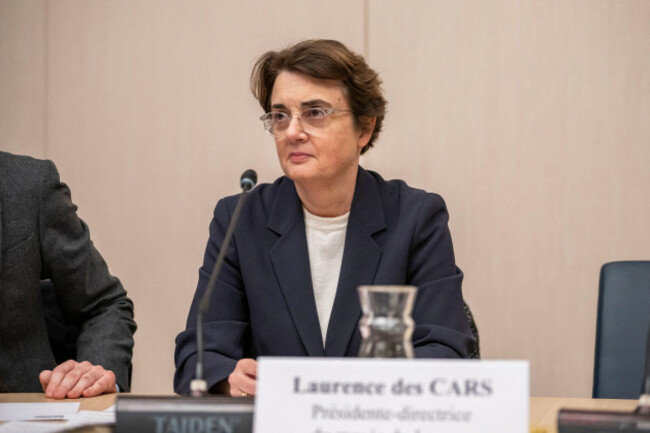 paris-france-17th-dec-2025-laurence-des-cars-president-and-ceo-of-the-louvre-museum-sit-prior-to-the-start-of-a-hearing-before-the-senates-culture-committee-at-the-french-senate-in-paris-on-dece