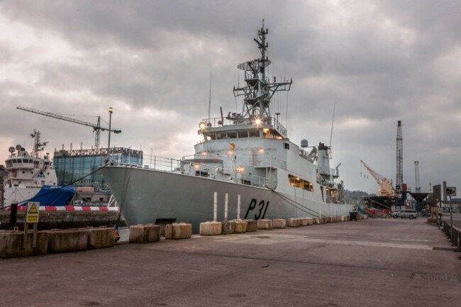 cork-city-cork-ireland-22nd-march-2020-irish-naval-vessel-le-eithne-berthed-alongside-the-new-navagation-square-building-where-she-will-be-used-as-a-testing-centre-for-coronavirus-covid-19-at-k