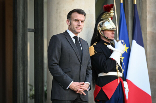 paris-france-25th-feb-2026-french-president-emmanuel-macron-arrives-to-welcome-president-of-the-democratic-republic-of-timor-leste-jose-manuel-ramos-horta-at-the-elysee-palace-in-paris-on-februa