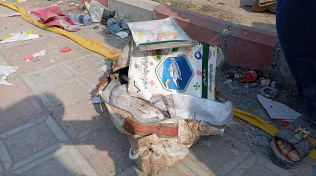 tehran-iran-28th-feb-2026-a-school-bag-at-the-site-of-a-school-bombing-following-an-u-s-israeli-airstrike-in-hormozgan-province-which-left-at-least-50-students-dead-and-dozens-injured-iranian-re