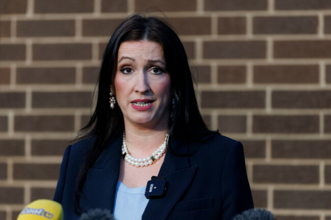 deputy-first-minister-emma-little-pengelly-speaks-with-the-media-at-psni-headquarters-in-belfast-following-a-secure-briefing-with-the-cabinet-office-on-the-situation-in-iran-picture-date-monday-marc