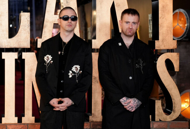 carlos-oconnell-left-and-tom-coll-of-fontaines-d-c-attending-the-global-premiere-for-peaky-blinders-the-immortal-man-at-symphony-hall-birmingham-picture-date-monday-march-2-2026