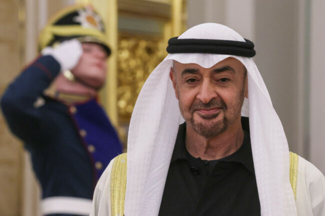 president-of-the-united-arab-emirates-sheikh-mohamed-bin-zayed-al-nahyan-enters-a-hall-for-the-talks-with-russian-president-vladimir-putin-at-the-grand-kremlin-palace-in-moscow-thursday-jan-29-2