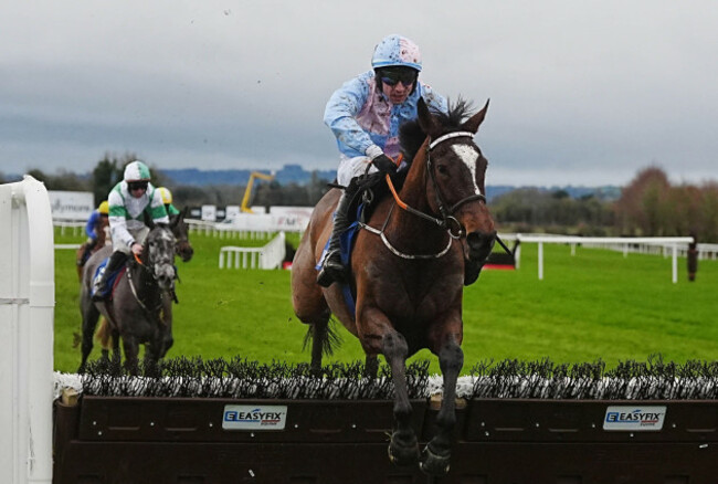 i-started-a-joke-ridden-by-philip-byrnes-clears-the-last-on-their-way-to-winning-the-sky-bet-for-the-fans-maiden-hurdle-at-punchestown-racecourse-in-county-kildare-ireland-picture-date-sunday-janu