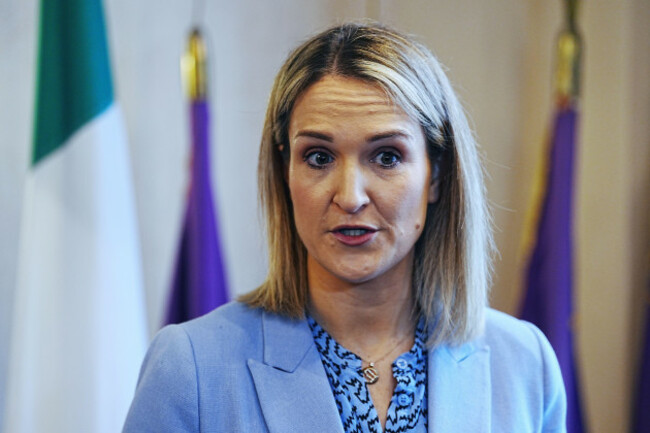 minister-for-defence-helen-mcentee-speaking-to-the-media-at-renmore-barracks-co-galway-after-distinguished-service-medals-were-presented-in-recognition-of-action-taken-during-a-knife-attack-at-renmo