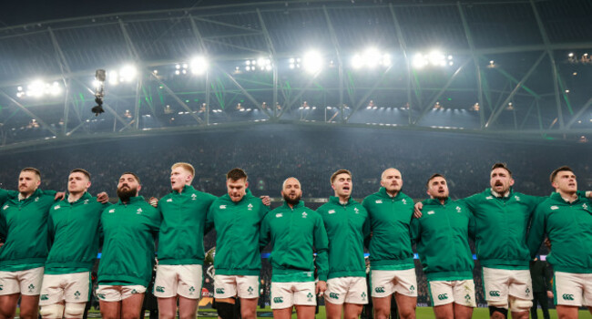 the-irish-team-stand-for-the-national-anthems-ahead-of-the-match