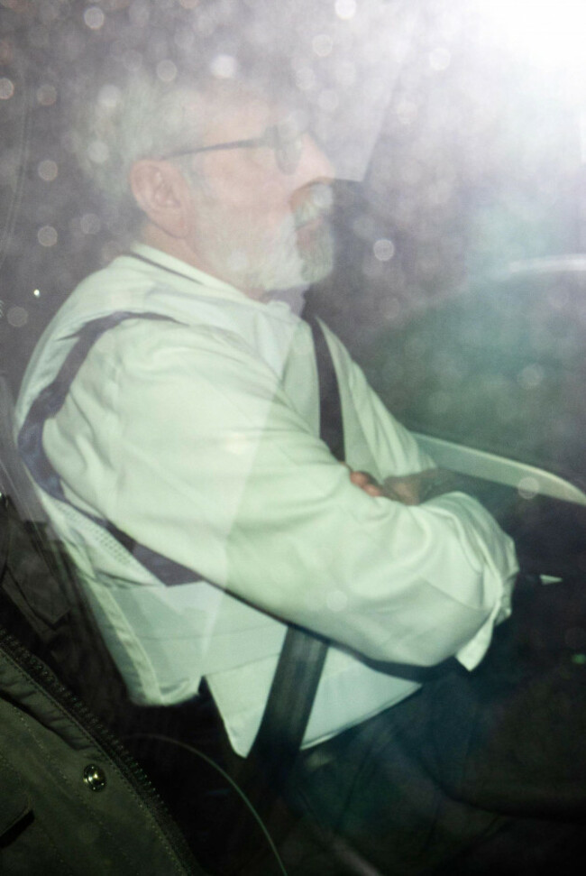 former-sinn-fein-president-gerry-adams-wearing-protective-equipment-as-he-arrives-at-the-royal-courts-of-justice-in-central-london-where-a-civil-claim-is-being-brought-against-him-for-just-1-in-dama