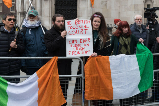 london-england-uk-9th-mar-2026-irish-demonstrators-protest-outside-the-royal-courts-of-justice-ahead-of-a-hearing-in-a-civil-trial-brought-against-former-president-of-sinn-fein-gerry-adams-by-thr