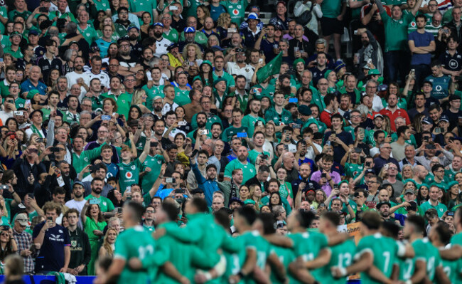 a-general-view-of-the-ireland-team-line-up-as-fans-look-on