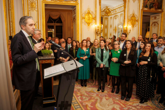 tanaiste-and-finance-minister-simon-harris-speaking-during-a-st-patricks-day-business-reception-with-state-agencies-at-the-embassy-of-ireland-in-paris-during-his-visit-to-france-picture-date-wedn