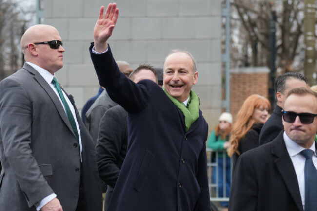 taoiseach-micheal-martin-waves-to-well-wishers-during-the-st-patricks-day-parade-in-philadelphia-during-his-visit-to-the-us-for-st-patricks-day-picture-date-sunday-march-15-2026