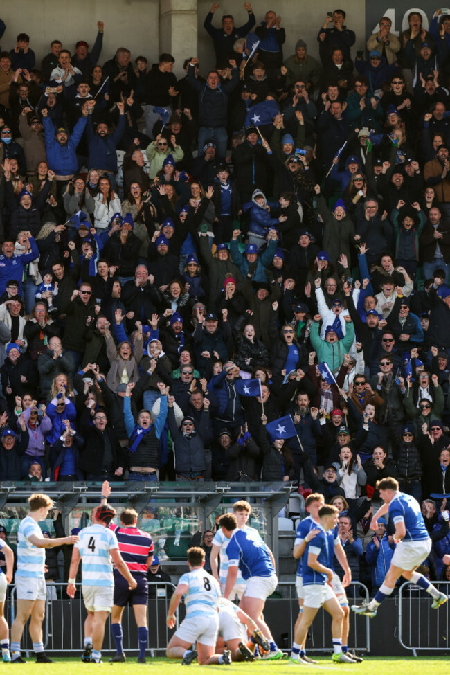 st-marys-fans-celebrate-after-eoghan-brady-scores-his-sides-first-try