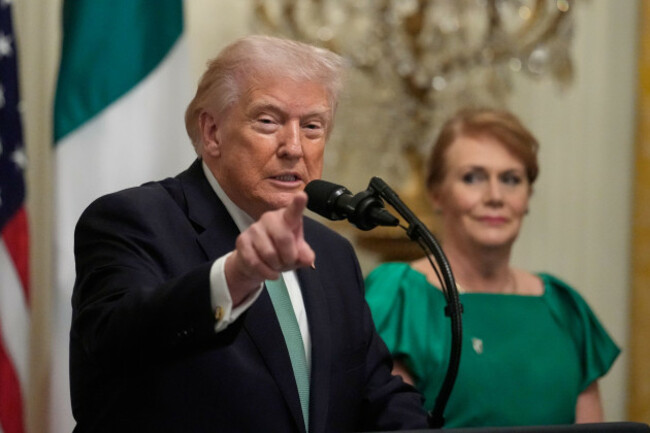 president-donald-trump-speaks-before-irelands-prime-minister-micheal-martin-presents-him-with-a-bowl-of-shamrocks-during-a-st-patricks-day-event-in-the-east-room-of-the-white-house-tuesday-march