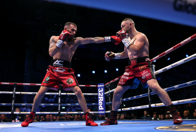 anthony-cacace-left-and-james-jazza-dickens-in-the-super-feather-weight-bout-at-the-3arena-in-dublin-ireland-picture-date-saturday-march-14-2026