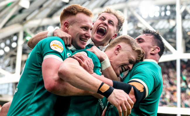 tommy-obrien-celebrates-with-ciaran-frawley-craig-casey-and-ronan-kelleher-after-he-score-his-sides-sixth-try-of-the-match