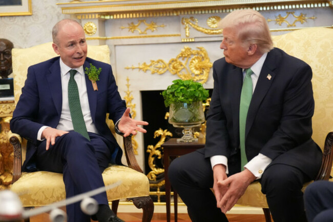taoiseach-micheal-martin-left-during-a-bilateral-meeting-with-us-president-donald-trump-at-the-white-house-in-washington-dc-as-part-of-a-visit-to-the-us-for-st-patricks-day-picture-date-tuesday