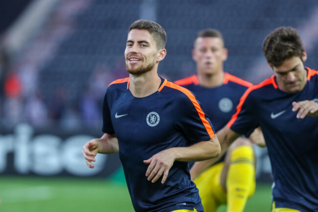 thessaloniki-greece-sept-20-2018-player-of-chelsea-jorginho-jorge-luiz-frello-filho-in-action-during-the-uefa-europa-league-between-paok-vs-fc
