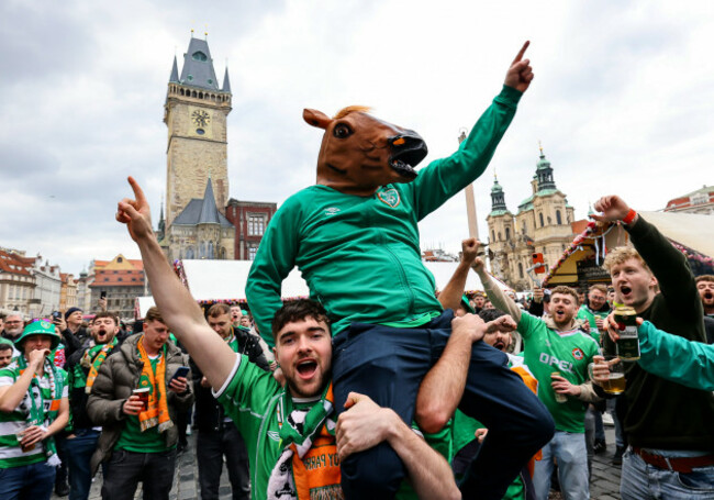 a-view-of-ireland-fans-in-the-old-town-square-ahead-of-the-match