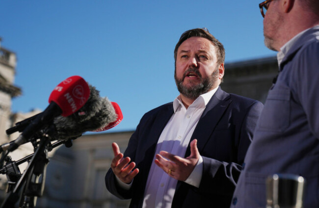 sinn-feins-padraig-mac-lochlainn-speaking-to-media-at-leinster-house-dublin-as-the-dail-returns-after-a-break-picture-date-wednesday-march-19-2025