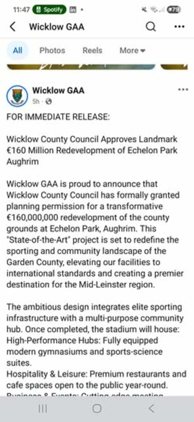 Facebook post Wicklow GAA