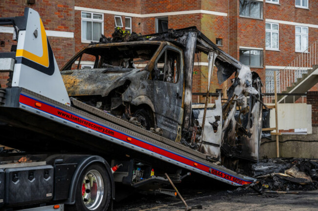 london-uk-25th-mar-2026-the-wrecks-of-the-ambulances-are-taken-away-as-two-men-have-been-arrested-by-counterterrorism-detectives-investigating-the-arson-attack-on-volunteer-led-ambulances-run-by-t