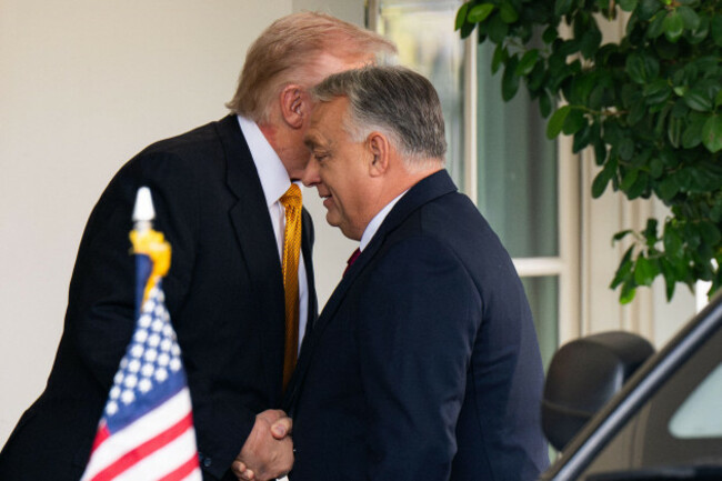 washington-usa-07th-nov-2025-u-s-president-donald-trump-greets-hungarian-prime-minister-viktor-orban-in-front-of-the-west-wing-of-the-white-house-in-washington-dc-on-friday-november-7-2025-p