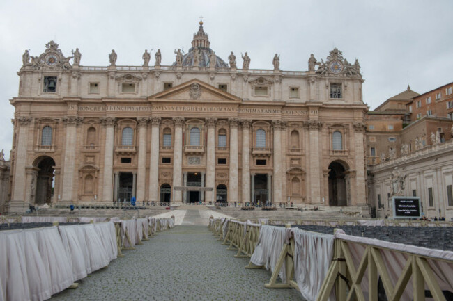rome-italy-14-march-2020st-peters-square-with-marble-columns-and-statues
