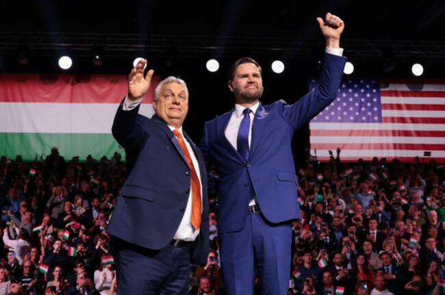 u-s-vice-president-jd-vance-and-hungarian-prime-minister-viktor-orban-left-wave-to-the-audience-during-a-day-of-friendship-event-in-budapest-hungary-tuesday-april-7-2026-jonathan-ernstpool-ph