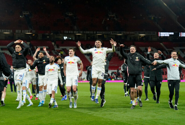 manchester-england-13th-april-2026-leeds-united-players-celebrate-after-the-manchester-united-vs-leeds-united-premier-league-match-at-old-trafford-manchester-picture-credit-should-read-andrew-ya