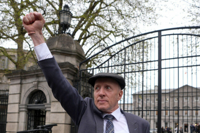 independent-td-michael-healy-rae-waves-to-the-crowds-gathered-outside-leinster-house-dublin-after-resigning-in-the-dail-as-minister-of-state-the-dail-has-returned-today-from-the-easter-break-which