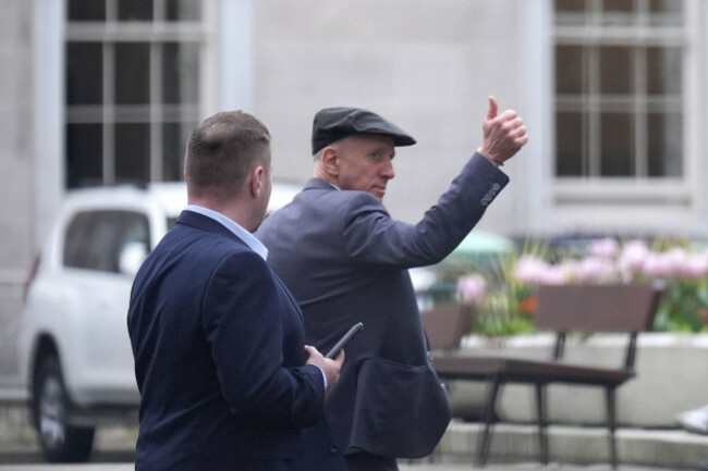 independent-td-michael-healy-rae-gives-a-thumbs-up-to-the-crowds-gathered-outside-leinster-house-dublin-after-resigning-in-the-dail-as-minister-of-state-the-dail-has-returned-today-from-the-easter