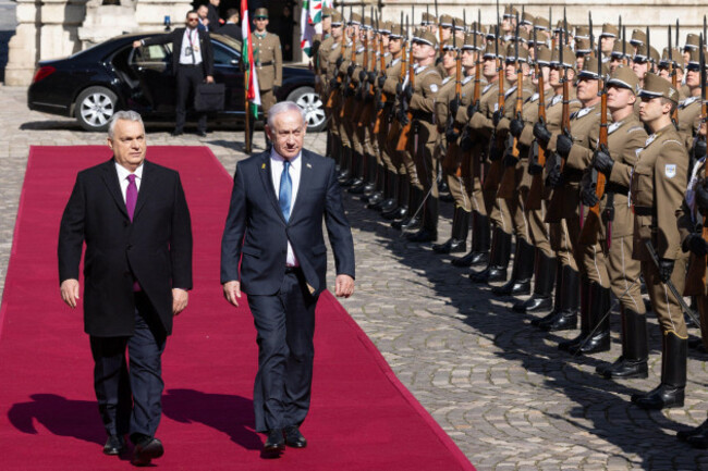 budapest-3rd-apr-2025-hungarian-prime-minister-viktor-orban-l-holds-a-welcoming-ceremony-for-his-israeli-counterpart-benjamin-netanyahu-in-budapest-hungary-on-april-3-2025-credit-attila-volgy
