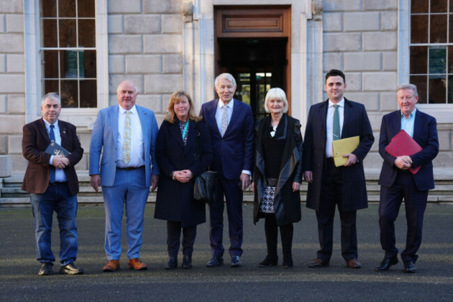 left-to-right-kevin-boxer-moran-noel-grealish-gillian-toole-michael-lowry-marian-harkin-barry-heneghan-and-sean-canney-at-leinster-house-in-dublin-after-a-deal-was-reached-to-form-irelands