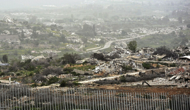 a-destroyed-settlement-in-southern-lebanon-is-seen-from-the-village-of-alamsha-in-northern-israel-across-the-border-fence-on-april-20-2026-although-israeli-forces-and-pro-iranian-hezbollah-have-tem