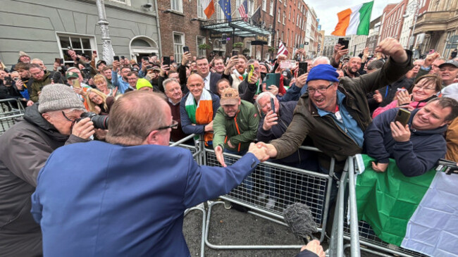 independent-ireland-td-michael-collins-shakes-hands-with-fuel-protest-spokesman-james-geoghegan-outside-leinster-house-dublin-where-protesters-have-gathered-as-the-dail-returned-from-the-easter-brea