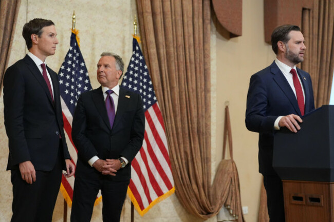 vice-president-jd-vance-right-speaks-during-a-news-conference-after-meeting-with-representatives-from-pakistan-and-iran-as-jared-kushner-left-and-steve-witkoff-special-envoy-for-peace-missions-li