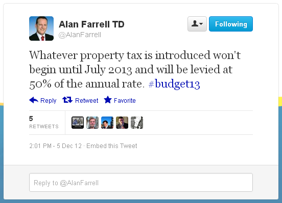 Property Tax Won T Kick In Until July Tweets Fine Gael Td