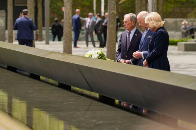 former-new-york-city-mayor-michael-bloomberg-from-left-britains-king-charles-iii-and-queen-camilla-visit-the-911-memorial-wednesday-april-29-2026-in-new-york-ap-photoseth-wenig