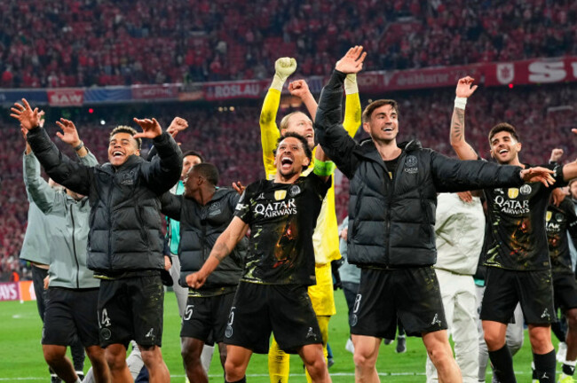 psg-players-celebrate-after-the-champions-league-semifinal-second-leg-soccer-match-between-bayern-munich-and-paris-saint-germain-in-munich-germany-wednesday-may-6-2026-ap-photomartin-meissner