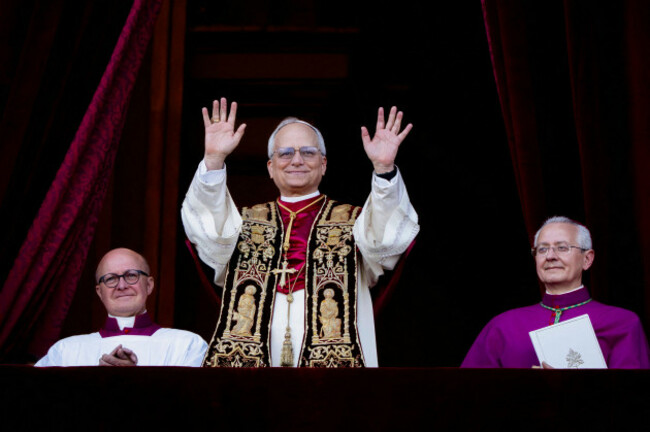 newly-elected-pope-leo-xiv-robert-prevost-arrives-on-the-main-central-loggia-balcony-of-the-st-peter-s-basilica-for-the-first-time-after-the-cardinals-ended-the-conclave-in-the-vatican-on-may-8-2