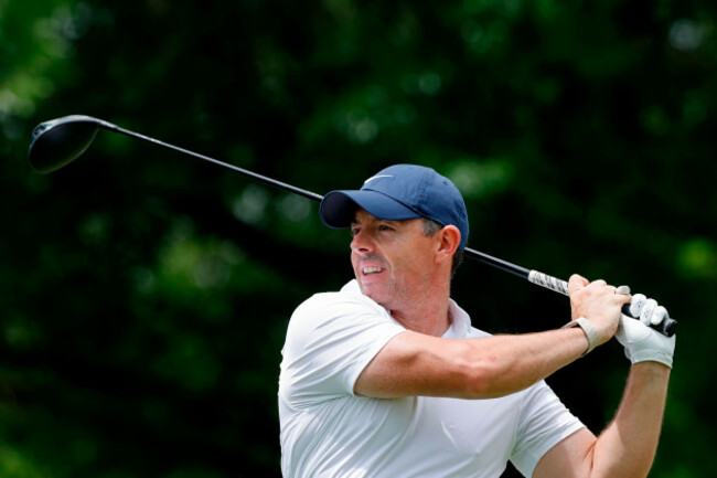charlotte-nc-may-07-rory-mcilroy-of-northern-ireland-hits-a-drive-at-the-tenth-hole-during-the-first-round-of-the-truist-championship-2026-at-quail-hollow-country-club-on-may-07-2026-in-charlotte