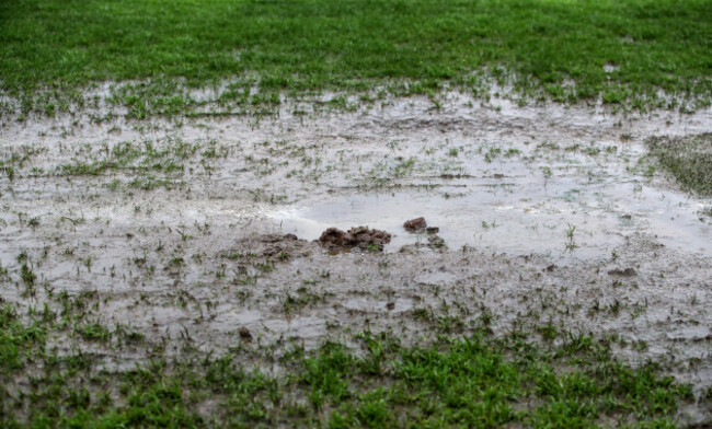 a-view-of-the-waterlogged-pitch-which-caused-the-game-to-be-postponed