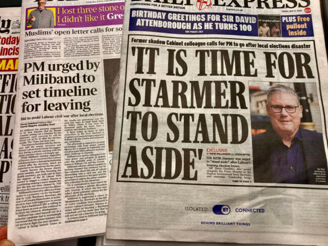 british-newspaper-widely-report-keir-starmer-was-urged-to-stand-aside-after-labour-lost-in-2026-may-local-election