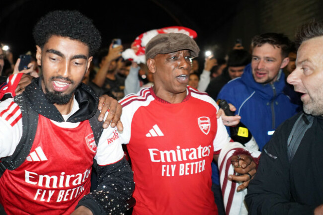 former-arsenal-player-ian-wright-arrives-at-the-arsenal-stadium-to-celebrate-with-supporters-after-arsenals-soccer-team-won-the-premier-league-title-in-london-tuesday-may-19-2026-ap-photoalberto