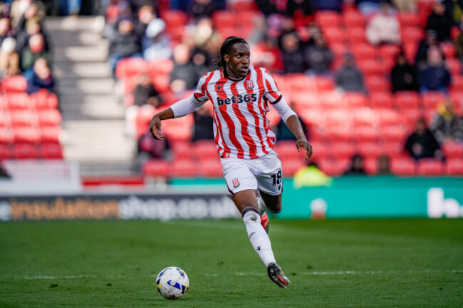 stoke-on-trent-uk-11th-apr-2026-bosun-lawal-of-stoke-city-makes-a-run-with-the-ball-during-the-sky-bet-championship-match-stoke-city-vs-blackburn-rovers-at-bet365-stadium-stoke-on-trent-united-k